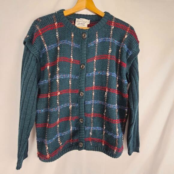 Vtg Pendleton Miss Sophisticates Sweater LG Red Green Cardigan Christmas Plaid - Picture 2 of 6